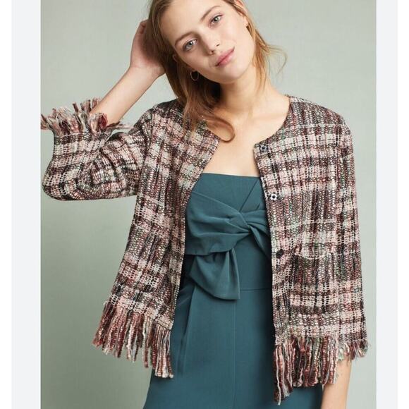 ETT TWA by Anthropologie Boucle Tweed Fringe Jacket - Picture 2 of 8